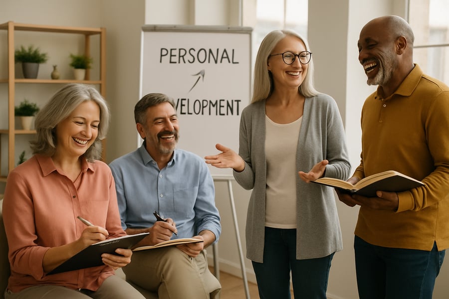 Personas mayores de 40 años activas y felices participando en actividades de desarrollo personal y profesional Personas mayores de 40 años activas y felices participando en actividades de desarrollo personal y profesional