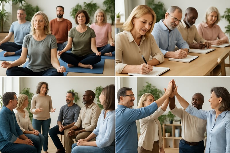 Personas mayores de 40 años participando en talleres y actividades de bienestar y desarrollo profesional. Personas mayores de 40 años participando en talleres y actividades de bienestar y desarrollo profesional.